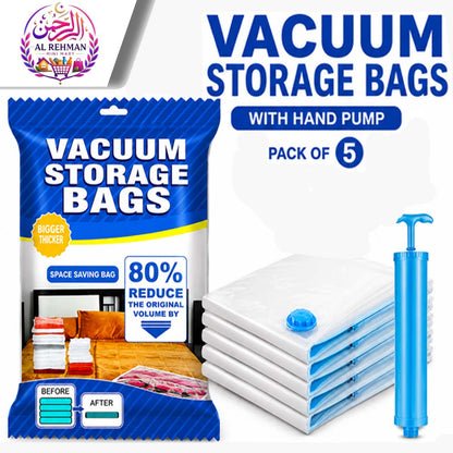 Vacuum Storage Bags with Pump - Save 80% Space | 5-Pack Compression Bags