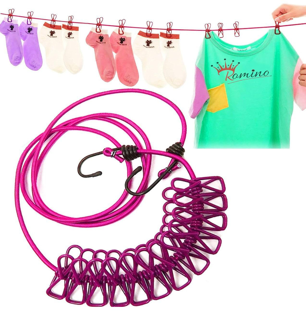 Elastic Clothesline Rope with Clips