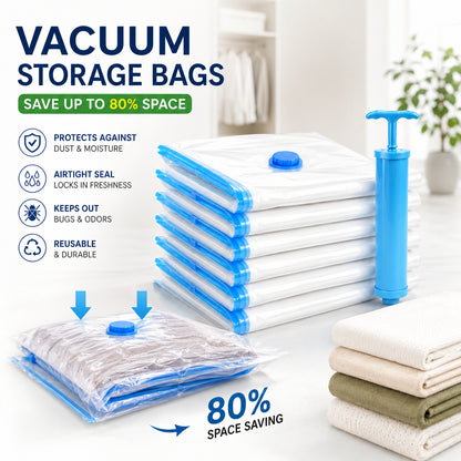 Vacuum Storage Bags with Pump - Save 80% Space | 5-Pack Compression Bags