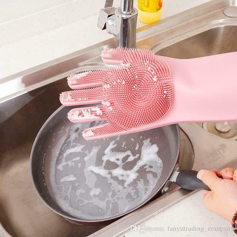 Silicone Dishwashing Gloves with Scrubber