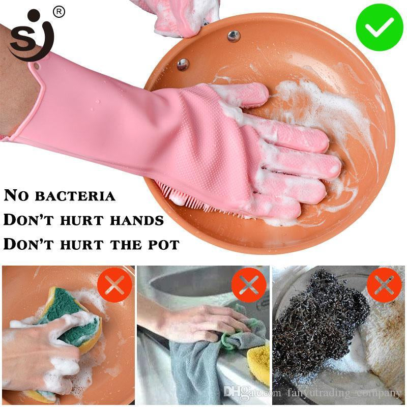 Silicone Dishwashing Gloves with Scrubber