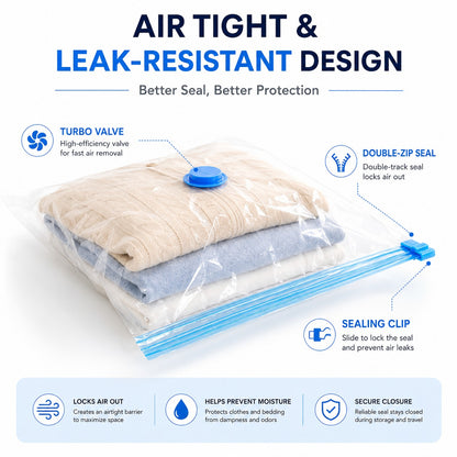 Vacuum Storage Bags with Pump - Save 80% Space | 5-Pack Compression Bags