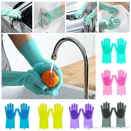 Silicone Dishwashing Gloves with Scrubber