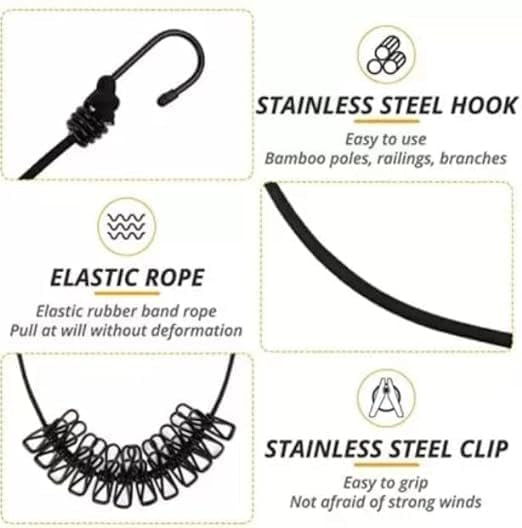 Elastic Clothesline Rope with Clips
