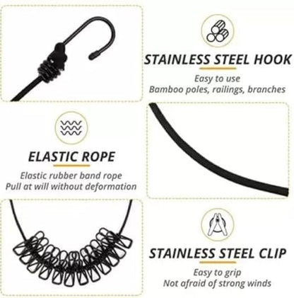 Elastic Clothesline Rope with Clips