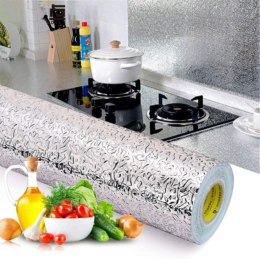 Self-adhesive Silver Foil Roll Waterproof High Temperature Oil-Proof sheet Non-Stick Stove Cabinet Hood Kitchen Wall sheet