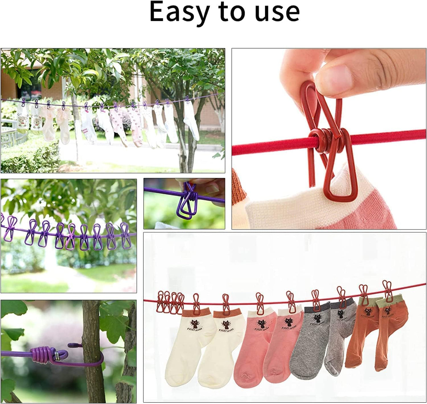 Elastic Clothesline Rope with Clips