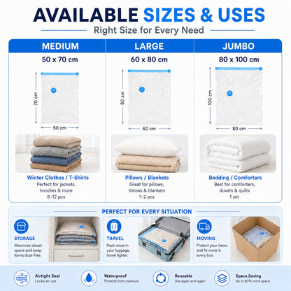 Vacuum Storage Bags with Pump - Save 80% Space | 5-Pack Compression Bags