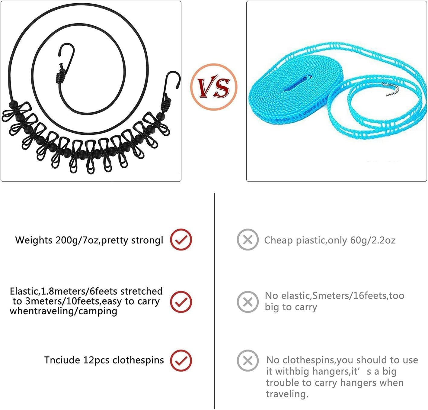 Elastic Clothesline Rope with Clips
