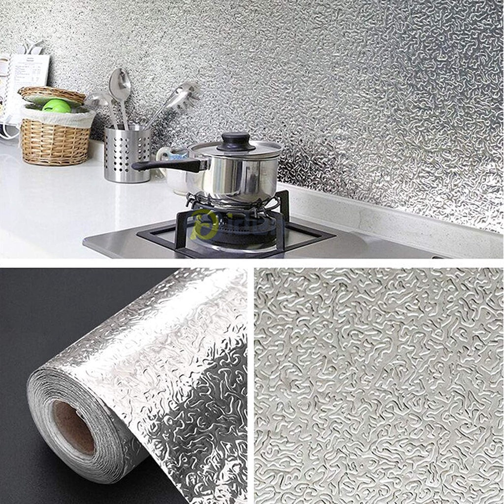Self-adhesive Silver Foil Roll Waterproof High Temperature Oil-Proof sheet Non-Stick Stove Cabinet Hood Kitchen Wall sheet