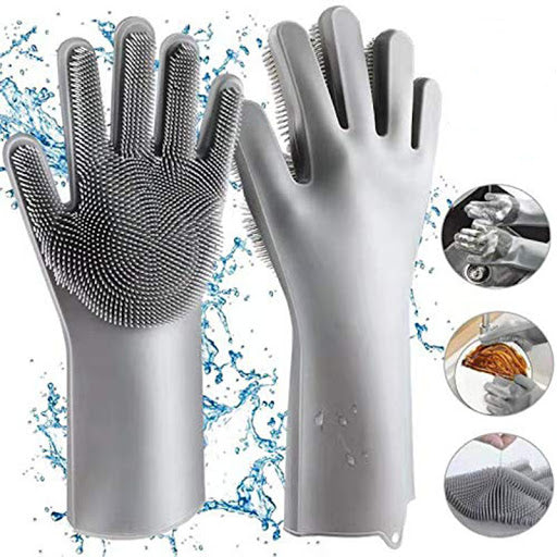Silicone Dishwashing Gloves with Scrubber