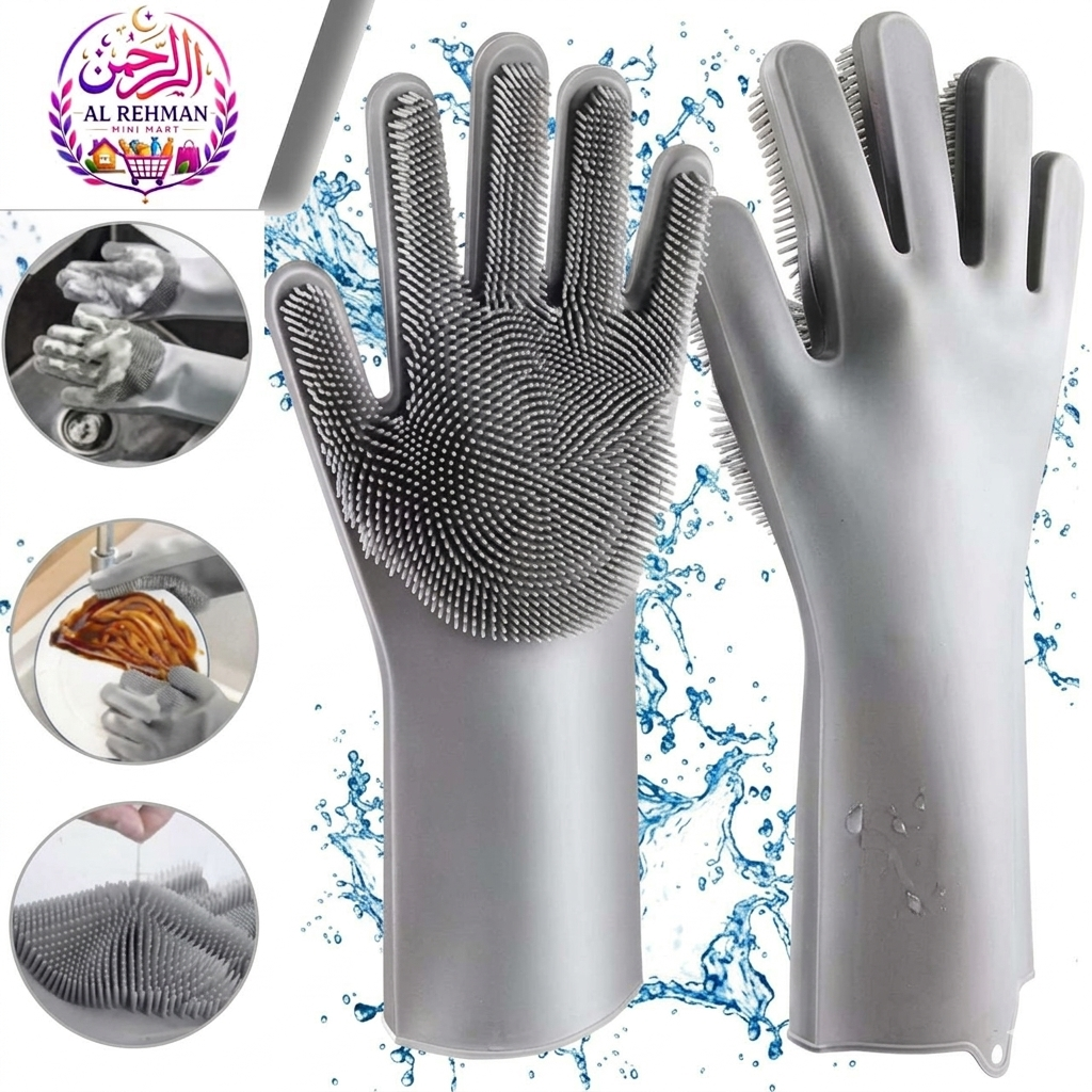 Silicone Dishwashing Gloves with Scrubber