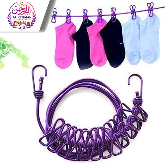 Elastic Clothesline Rope with Clips