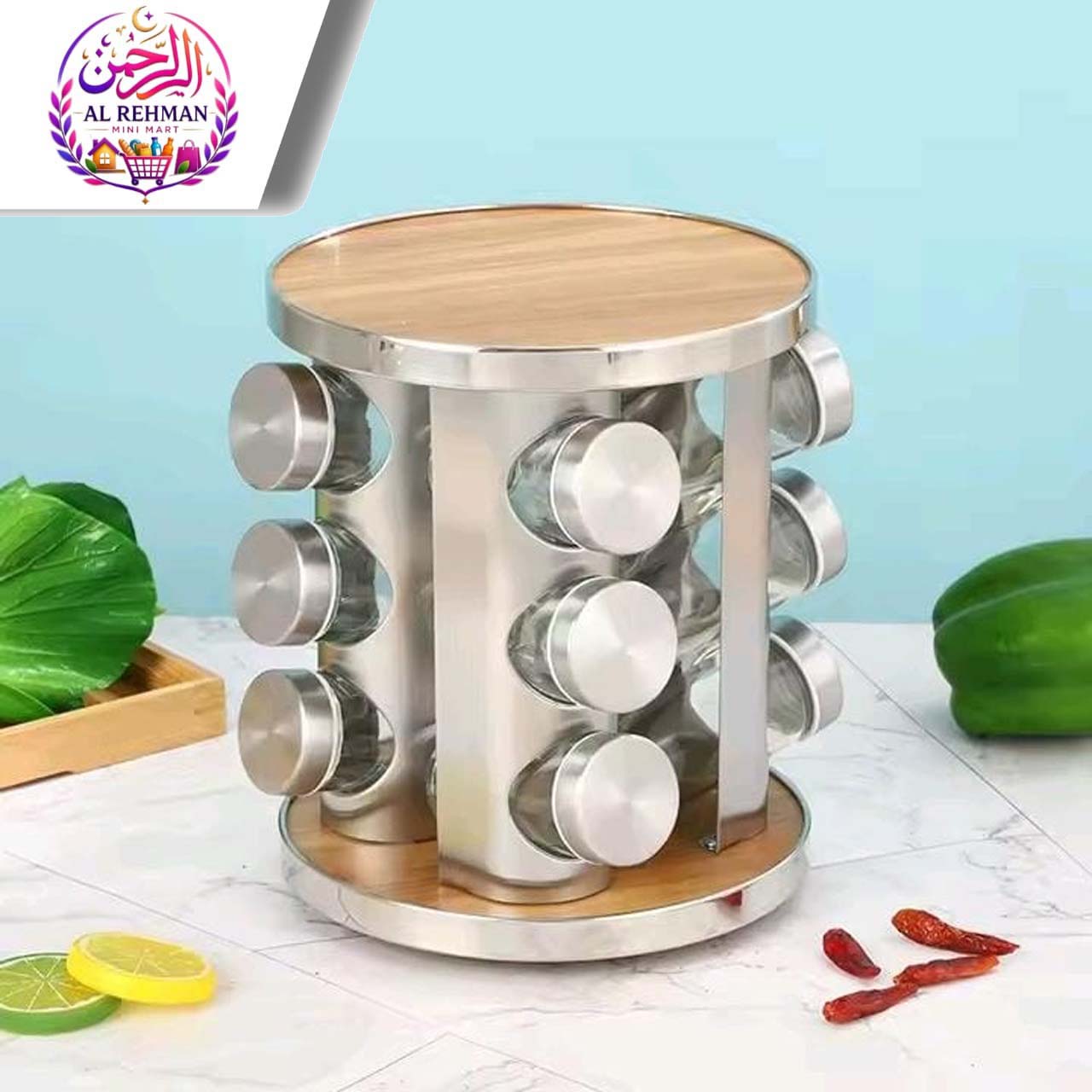 Premium Wooden Spice Jar Set