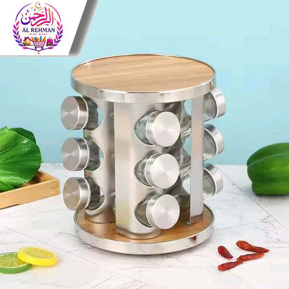 Premium Wooden Spice Jar Set