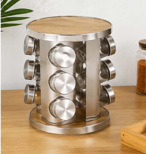 Premium Wooden Spice Jar Set